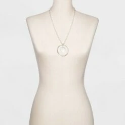 Hammered Ring and Disc Statement Necklace - A New Day™ Silver