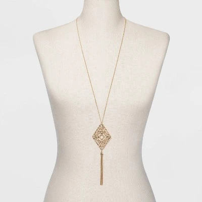 Filigree and Tassel Long Statement Necklace - A New Day™ Gold 3 Filigree and Tassel Long Statement Necklace - A New Day™ Gold