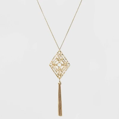 Filigree and Tassel Long Statement Necklace - A New Day™ Gold 5 Filigree and Tassel Long Statement Necklace - A New Day™ Gold - Image 3