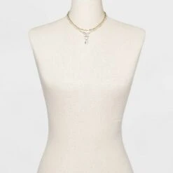 Multi-Plated Lock 2 Row Paperclip Chain Necklace - A New Day™