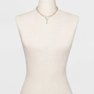 Multi-Plated Lock 2 Row Paperclip Chain Necklace - A New Day™ 3 Multi-Plated Lock 2 Row Paperclip Chain Necklace - A New Day™