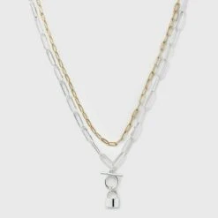 Multi-Plated Lock 2 Row Paperclip Chain Necklace - A New Day™ 7 Multi-Plated Lock 2 Row Paperclip Chain Necklace - A New Day™ -A New Day popular shop unnamed file 3184
