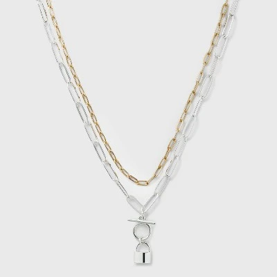 Multi-Plated Lock 2 Row Paperclip Chain Necklace - A New Day™ 5 Multi-Plated Lock 2 Row Paperclip Chain Necklace - A New Day™ - Image 3