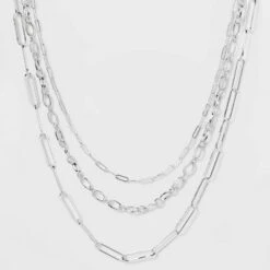 3 Row Paperclip Chain Necklace - A New Day™ Silver 13 3 Row Paperclip Chain Necklace - A New Day™ Silver -A New Day popular shop unnamed file 3190