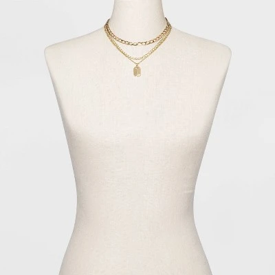3 Row Chunky Chain Necklace - A New Day™ Gold 3 3 Row Chunky Chain Necklace - A New Day™ Gold
