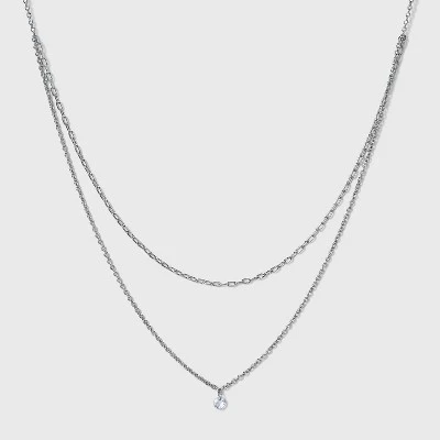 Silver Plated Paperlink Chain and Pierced Cubic Zirconia Necklace Set - A New Day™ Silver 5 Silver Plated Paperlink Chain and Pierced Cubic Zirconia Necklace Set - A New Day™ Silver - Image 3