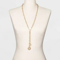 Linked Chain and Discs Long Necklace - A New Day™ Gold