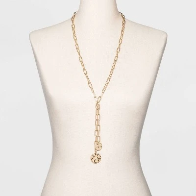 Linked Chain and Discs Long Necklace - A New Day™ Gold 3 Linked Chain and Discs Long Necklace - A New Day™ Gold