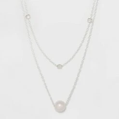 Sterling Silver with Freshwater Pearl Duo Necklace Set - A New Day™ Silver -A New Day popular shop unnamed file 3229
