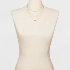 Three Rows Seed Bead and Hanging Coins Layered Necklace - A New Day™ Gold