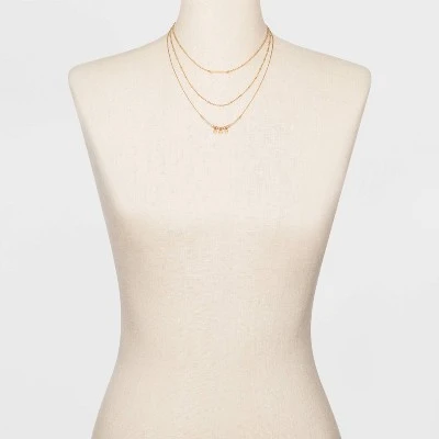 Three Rows Seed Bead and Hanging Coins Layered Necklace - A New Day™ Gold 3 Three Rows Seed Bead and Hanging Coins Layered Necklace - A New Day™ Gold
