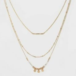 Three Rows Seed Bead and Hanging Coins Layered Necklace - A New Day™ Gold 7 Three Rows Seed Bead and Hanging Coins Layered Necklace - A New Day™ Gold -A New Day popular shop unnamed file 3239