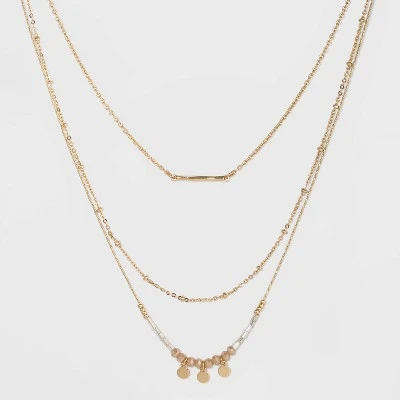 Three Rows Seed Bead and Hanging Coins Layered Necklace - A New Day™ Gold 5 Three Rows Seed Bead and Hanging Coins Layered Necklace - A New Day™ Gold - Image 3