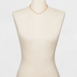 Mother of Pearl and Metal Two Row Layered Necklace Pendant - A New Day™ Gold