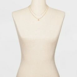 Filigree Disc with Glitter Layered Necklace - A New Day™ Gold