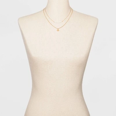 Filigree Disc with Glitter Layered Necklace - A New Day™ Gold 3 Filigree Disc with Glitter Layered Necklace - A New Day™ Gold