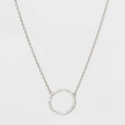 Sterling Silver Pave Cubic Zirconia Circle Chain Necklace - A New Day™ Silver/Clear 4 Sterling Silver Pave Cubic Zirconia Circle Chain Necklace - A New Day™ Silver/Clear - Image 2