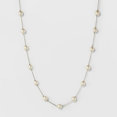Short Faux Pearl Chain Necklace - A New Day™ Silver 5 Short Faux Pearl Chain Necklace - A New Day™ Silver - Image 3