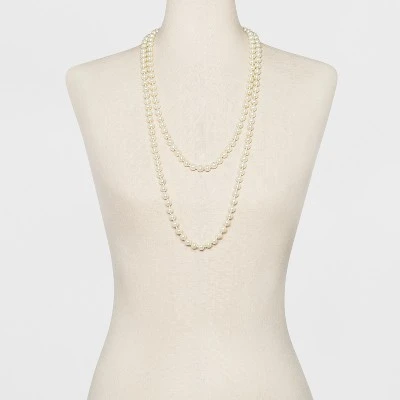 Long Faux Pearl Necklace - A New Day™ Silver/White 3 Long Faux Pearl Necklace - A New Day™ Silver/White