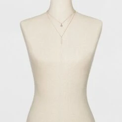 Pave Circle and Thin Bar Two Row Short Necklace - A New Day™ Rose Gold/Clear