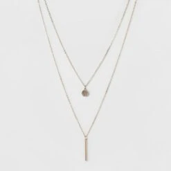 Pave Circle and Thin Bar Two Row Short Necklace - A New Day™ Rose Gold/Clear -A New Day popular shop unnamed file 3286