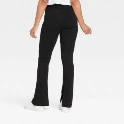 Women's High Waisted Split Hem Flare Leggings with Ribbed Waistband - A New Day™ Black