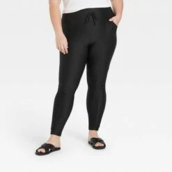 Women's Drawstring High Waisted Lounge Leggings with Pockets - A New Day™ Black -A New Day popular shop unnamed file 3327