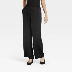 Women's High-Rise Wide Leg Satin Pull-On Pants - A New Day™ -A New Day popular shop unnamed file 3390