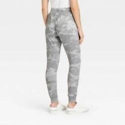 Women's Camo Slim Fit Jogger Leggings with Pockets and Drawstring - A New Day™ Gray