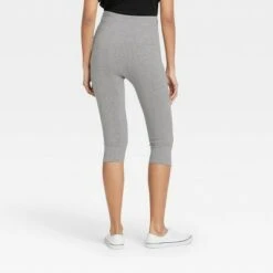 Women's High-Waist Cotton Blend Seamless Capri Leggings - A New Day™ Black
