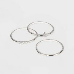 Sterling Silver with Cubic Zirconia Stacking Ring Set 3pc - A New Dayâ„¢