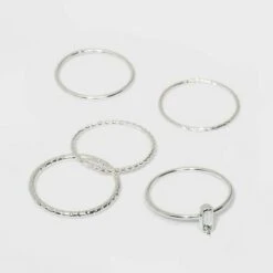 Clear Stone and Four Thin Ring Set - A New Day™ Silver