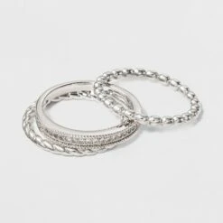 Silver Plated 3 Band Ring Set With Cubic Zirconia - A New Day™ Silver/Clear