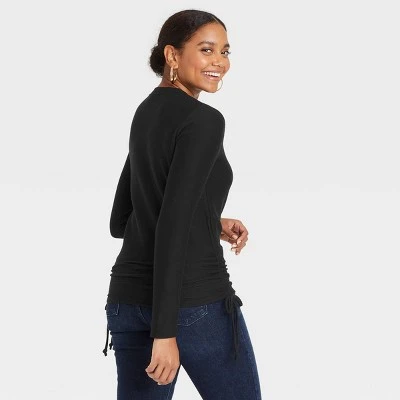 Women's Long Sleeve Round Neck Side-Tie Pullover Top - A New Day™ 3 Women's Long Sleeve Round Neck Side-Tie Pullover Top - A New Day™