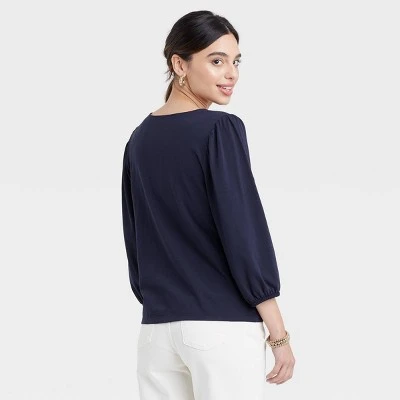 Women's Puff 3/4 Sleeve V-Neck Front Ruched Top - A New Day™ 3 Women's Puff 3/4 Sleeve V-Neck Front Ruched Top - A New Day™