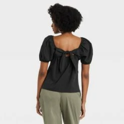 Women's Puff Short Sleeve Tie-Back Top - A New Day™
