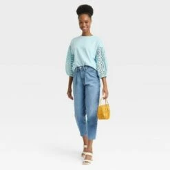 Women's Long Sleeve Round Neck Eyelet Top - A New Day™ -A New Day popular shop unnamed file 3812