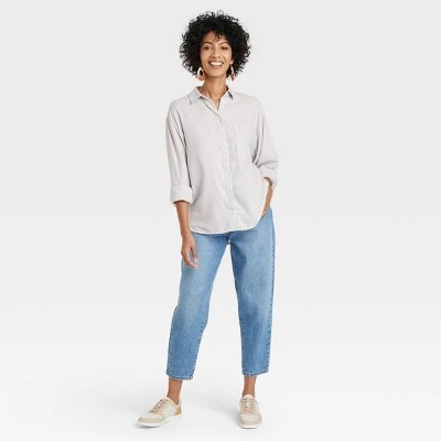 Women's Long Sleeve Button-Down Boyfriend Shirt - A New Day™ Gray 4 Women's Long Sleeve Button-Down Boyfriend Shirt - A New Day™ Gray - Image 2