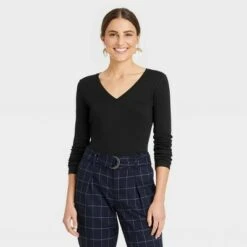 Women's Long Sleeve V-Neck Ribbed T-Shirt - A New Day™ -A New Day popular shop unnamed file 3881