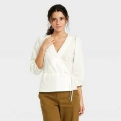 Women's 3/4 Sleeve Wrap Top - A New Day™ -A New Day popular shop unnamed file 3973