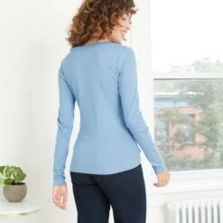 Women's Long Sleeve V-Neck Fitted T-Shirt - A New Day™ Burgundy