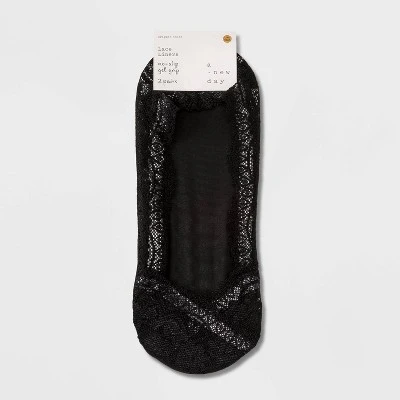 Women's Lace 2pk Liner Socks - A New Day™ Gray/Black 4-10 3 Women's Lace 2pk Liner Socks - A New Day™ Gray/Black 4-10