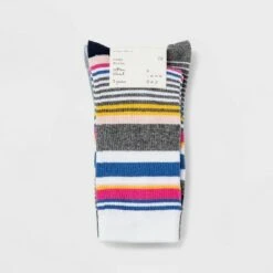 Women's Striped 3pk Crew Socks - A New Day™ Blue/Gray 4-10