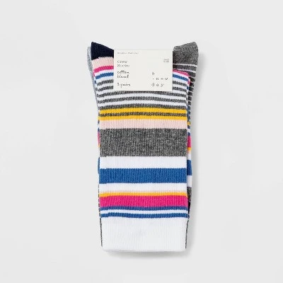 Women's Striped 3pk Crew Socks - A New Day™ Blue/Gray 4-10 3 Women's Striped 3pk Crew Socks - A New Day™ Blue/Gray 4-10