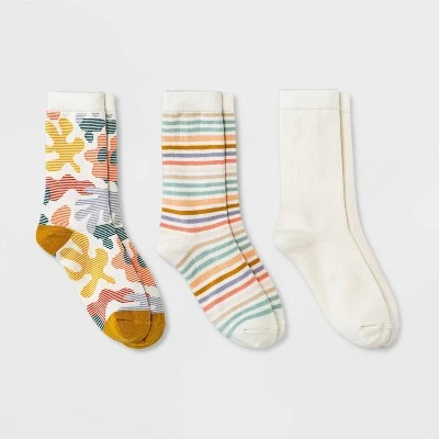 Women's Abstract Striped 3pk Crew Socks - A New Day™ Ivory 4-10 4 Women's Abstract Striped 3pk Crew Socks - A New Day™ Ivory 4-10 - Image 2