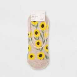 Women's Sunflower 3pk Liner Socks - A New Day™ Oatmeal Heather/Ivory 4-10