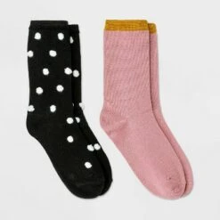 Women's 2pk Polka Dot and Soft Shimmer Crew Socks - A New Day™ 4-10 Purple/green -A New Day popular shop unnamed file 4097
