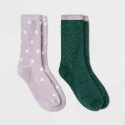 Women's 2pk Polka Dot and Soft Shimmer Crew Socks - A New Day™ 4-10 Purple/green -A New Day popular shop unnamed file 4100