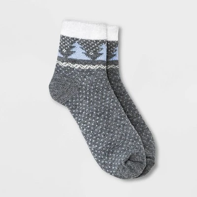 Women's Tree Double Lined Cozy Ankle Socks - A New Day™ 4-10 Heather Gray/blue 4 Women's Tree Double Lined Cozy Ankle Socks - A New Day™ 4-10 Heather Gray/blue - Image 2