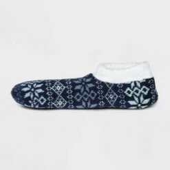 Women's Fair Isle Snowflake Double Lined Cozy Booties with Grippers - A New Day™ Blue 4-10